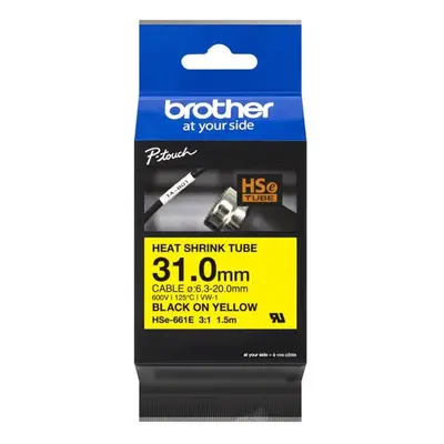 Brother originální páska do tiskárny štítků, Brother, HSE-661E, černý tisk/žlutý podklad, 1.5m, 