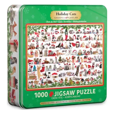 Puzzle Eurographics Puzzle v plechové krabičce Vánoční kočky 1000 dílků