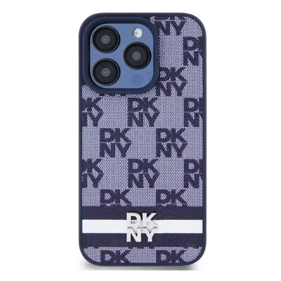 Kryt na mobil DKNY PU Leather Checkered Pattern and Stripe Zadní Kryt pro iPhone 15 Pro Blue