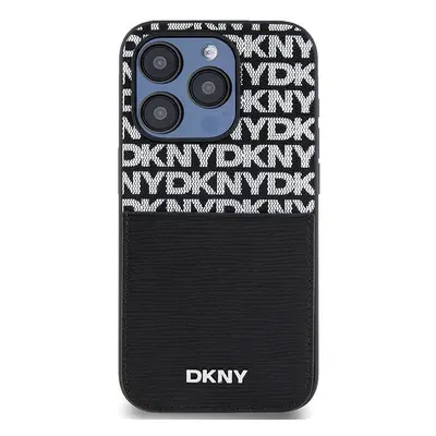 Kryt na mobil DKNY PU Leather Repeat Pattern Card Pocket Zadní Kryt pro iPhone 15 Pro Max Black