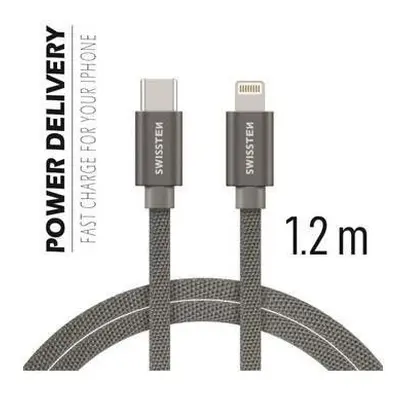 Datový kabel Swissten textilní datový kabel USB-C/Lightning 2m stříbrný