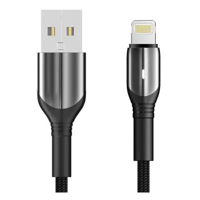 Datový kabel Lightning <-> USB 2.0 LED indikátor, šedý, opletený, 1m