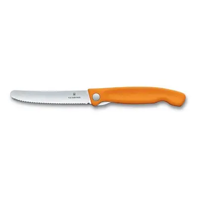 Kuchyňský nůž Victorinox skládací svačinový nůž Swiss Classic, oranžový, vlnkované ostří 11cm