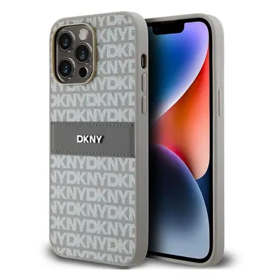 Kryt na mobil DKNY PU Leather Repeat Pattern Tonal Stripe Zadní Kryt pro iPhone 15 Pro Max Beige