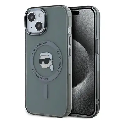 Kryt na mobil Karl Lagerfeld IML Karl Head Metal Frame MagSafe Zadní Kryt pro iPhone 15 Pro Blac