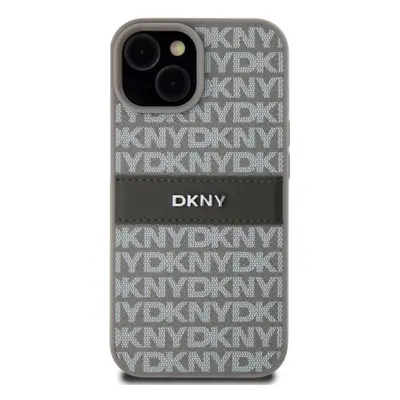 Kryt na mobil DKNY PU Leather Repeat Pattern Tonal Stripe Zadní Kryt pro iPhone 15 Beige