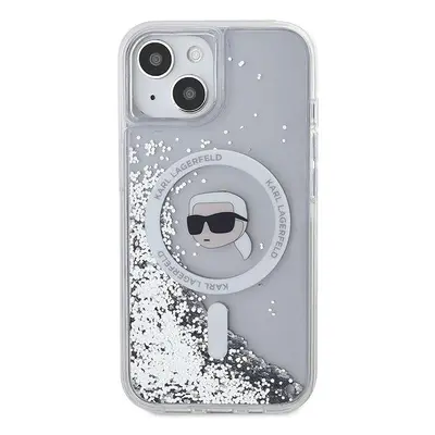 Kryt na mobil Karl Lagerfeld Liquid Glitter Karl Head MagSafe Zadní Kryt pro iPhone 15 Transpare