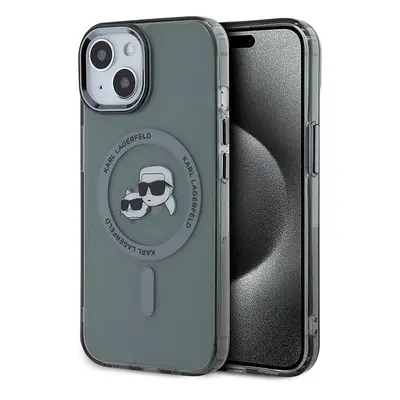 Kryt na mobil Karl Lagerfeld IML K&CH Heads Metal Frame MagSafe Zadní Kryt pro iPhone 15 Black