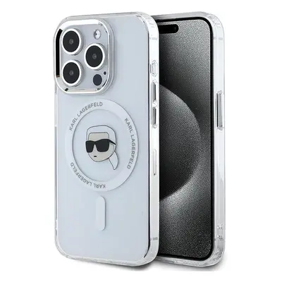 Kryt na mobil Karl Lagerfeld IML Karl Head Metal Frame MagSafe Zadní Kryt pro iPhone 15 Pro Max 