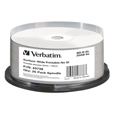 Média VERBATIM BD-R SL DataLifePlus 25GB, 6x, printable, spindle 25 ks