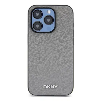 Kryt na mobil DKNY PU Leather Silver Metal Logo Magsafe Zadní Kryt pro iPhone 15 Pro Grey