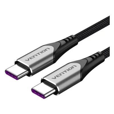 Datový kabel Vention Type-C (USB-C) 2.0 (M) to USB-C (M) 100W / 5A Cable 1m Gray Aluminum Alloy 