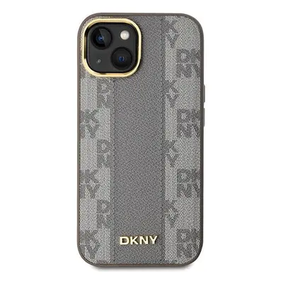 Kryt na mobil DKNY PU Leather Checkered Pattern Magsafe Zadní Kryt pro iPhone 15 Beige