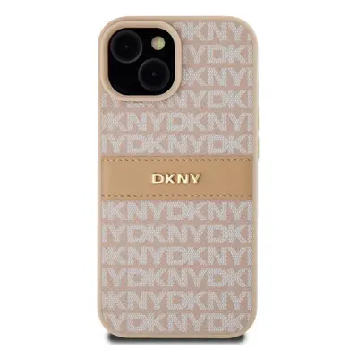 Kryt na mobil DKNY PU Leather Repeat Pattern Tonal Stripe Zadní Kryt pro iPhone 15 Pink