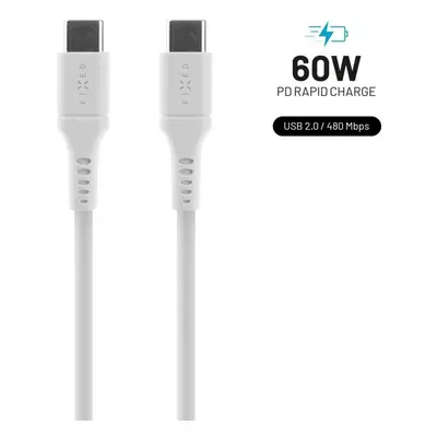 Datový kabel FIXED Cable USB-C/USB-C a podporou PD 1.2m USB 2.0 60W Liquid silicone bílý