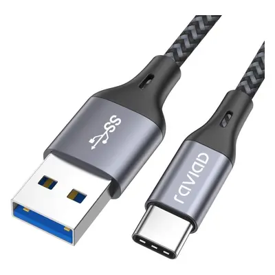 Datový kabel USB-C <-> USB 2.0 3A LED indikátor, šedý, opletený, 1m