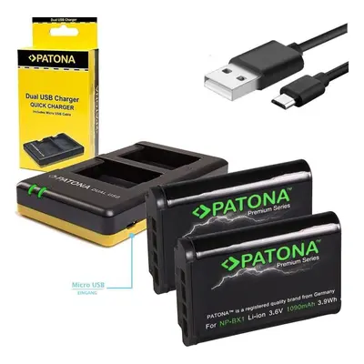 Nabíječka baterií fotoaparátů a videokamer PATONA Dual Quick pro Sony NP-BX1 + 2x baterie 1090mA