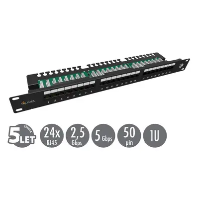 19" Patch panel Solarix 24xRJ45 CAT5E UTP vyvazovací lišta