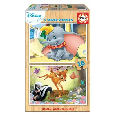 Puzzle Educa Dřevěné puzzle Dumbo a Bambi 2x16 dílků