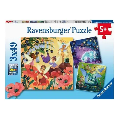 Puzzle Ravensburger 051816 Víla, drak a jednorožec 3x49 dílků