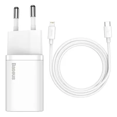 Nabíječka do sítě Baseus Super SI set adaptéru USB-C 20W a kabelu USB-C do Lightning 1m, bílá