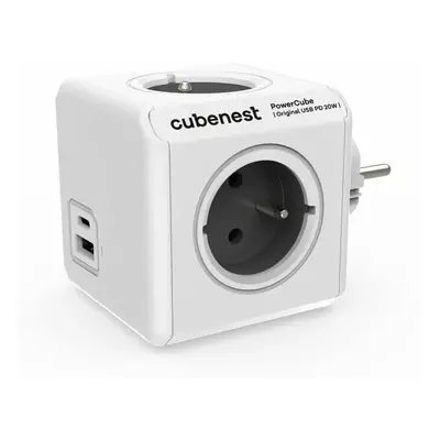 Zásuvka Cubenest Powercube Original USB PD 20W, A+C, 4x zásuvka, bílá/šedá