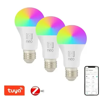 LED žárovka IMMAX NEO Smart sada 3x žárovka LED E27 11W RGB+CCT barevná a bílá, stmívatelná,Zigb