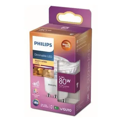 Philips 8718699774097 LED žárovka 1x6,2W | GU10 | 575lm | 2200-2700K - Warm Glow, bodová, stmíva