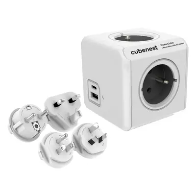 Zásuvka Cubenest Powercube ReWirable USB PD 20W, A+C, 4x zásuvka, bílá/šedá