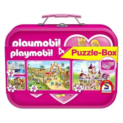 Puzzle Schmidt Puzzle Playmobil 4v1 v plechovém kufříku (60,60,100,100 dílků)