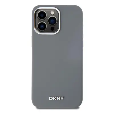 Kryt na mobil DKNY Liquid Silicone Silver Metal Logo Magsafe Zadní Kryt pro iPhone 15 Pro Max Gr