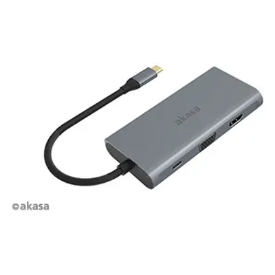 Dokovací stanice AKASA USB Type C 9 in 1 Dock (PD Type C, HDMI, VGA, 3 x USB3.0 Type A, RJ45, SD