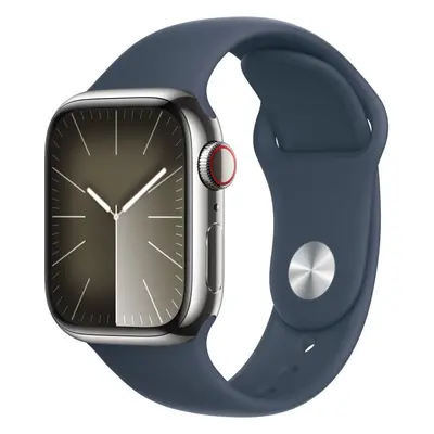 Chytré hodinky Apple Watch Series 9 41mm Cellular Stříbrný nerez s bouřkově modrým sportovním ře