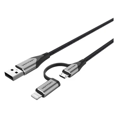 Datový kabel Vention MFi USB 2.0 to 2-in-1 Micro USB & Lightning Cable 1M Gray Aluminum Alloy Ty