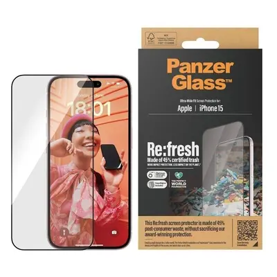 Ochranné sklo PanzerGlass Recycled Glass Apple iPhone 15 s instalačním rámečkem