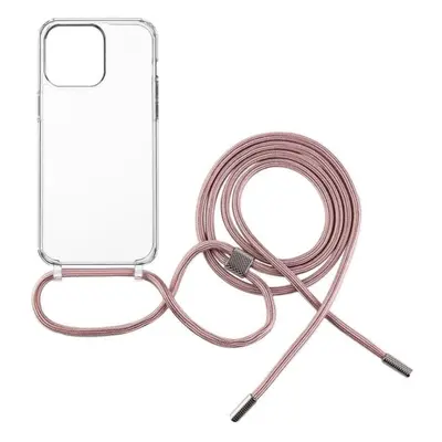 Kryt na mobil FIXED Pure Neck AntiUV s růžovou šňůrkou na krk pro Apple iPhone 15 Pro