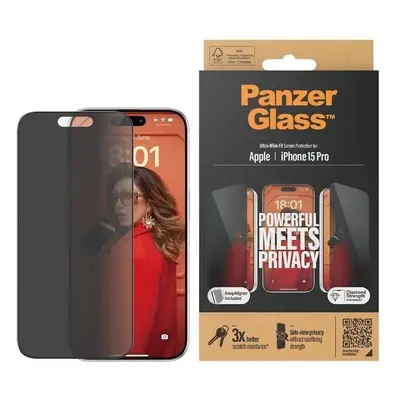 Ochranné sklo PanzerGlass Privacy Apple iPhone 15 Pro s instalačním rámečkem