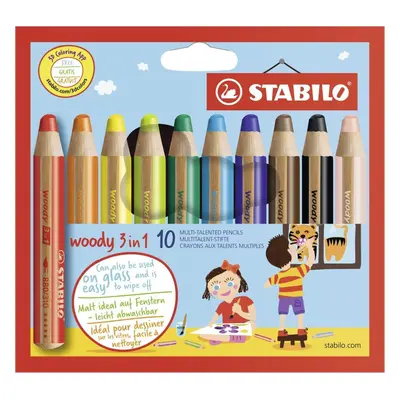 Pastelky STABILO woody 3 v 1, 10 barev