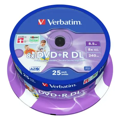 Média VERBATIM DVD+R DL AZO 8,5GB, 8x, printable, spindle 25 ks