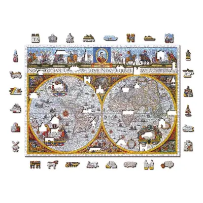 Puzzle Woden City Dřevěné puzzle Antická mapa Nova Terrarum 2v1, 1010 dílků eko