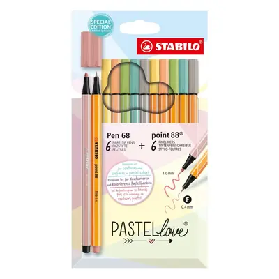 Fixy STABILO point 88 & STABILO Pen 68 - Pastellove - 12 ks sada - 6 ks point 88, 6 ks Pen 68