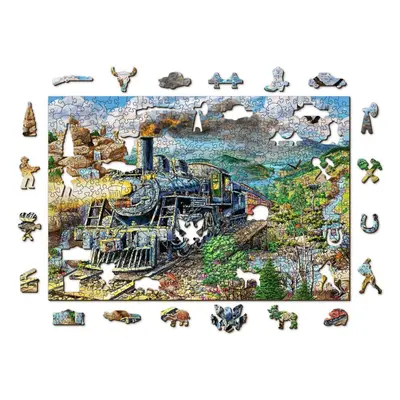 Puzzle Woden City Dřevěné puzzle Železnice 2v1, 505 dílků eko