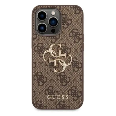 Kryt na mobil Guess PU 4G Metal Logo Zadní Kryt pro iPhone 14 Pro Max Brown