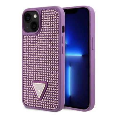 Kryt na mobil Guess Rhinestones Triangle Metal Logo Kryt pro iPhone 15 Plus Purple