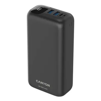 CANYON powerbanka PB-301, 30000mAh Li-poly QC 3.0&PD 20W, display, In USB-C + micro USB, Out 1x 