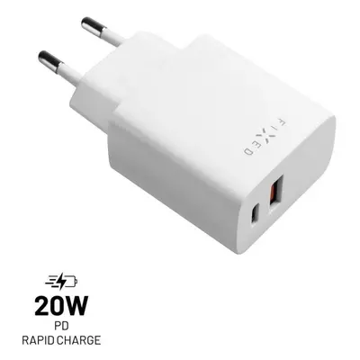 Nabíječka do sítě FIXED s USB-C a USB výstupem a podporou PD a QC 3.0 20W bílá