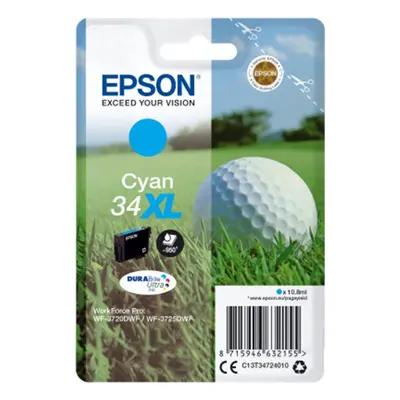 Epson originální ink C13T34724010, T347240, 34XL, cyan, 10.8ml, Epson WF-3720DWF, 3725DWF