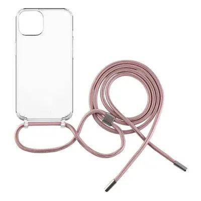 Kryt na mobil FIXED Pure Neck AntiUV s růžovou šňůrkou na krk pro Apple iPhone 15