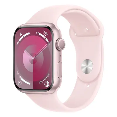 Chytré hodinky Apple Watch Series 9 45mm Růžový hliník se světle růžovým sportovním řemínkem - M