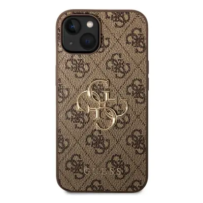 Kryt na mobil Guess PU 4G Metal Logo Zadní Kryt pro iPhone 15 Brown